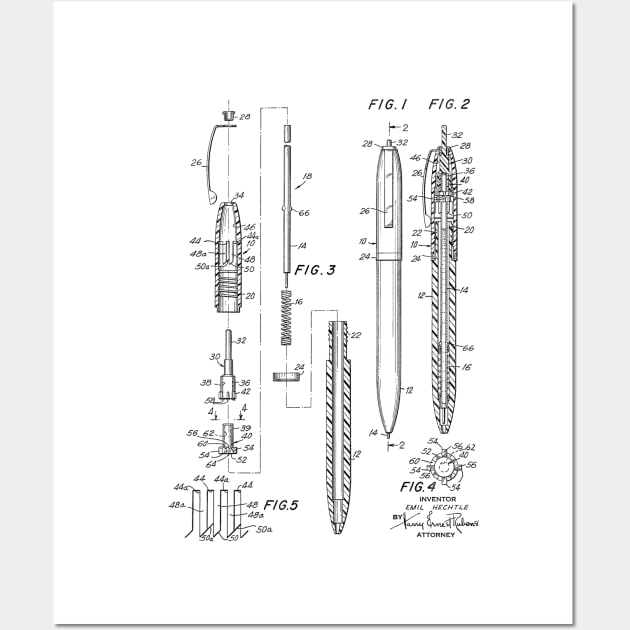 ball-point pen mechanism Vintage Patent Hand Drawing Wall Art by TheYoungDesigns